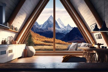 Mountains view from a cabin in the mountains - generative ai