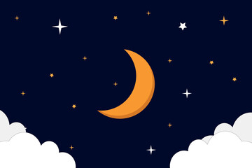 Obraz na płótnie Canvas Vector night sky background stars and moon. crescent moon with clouds and stars in space