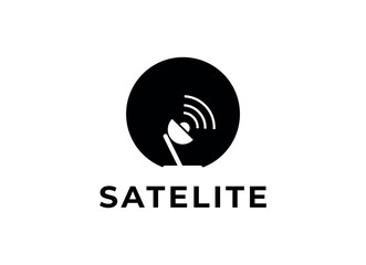 The satellite in the space vector flat design illustration. Good concept for business connected. Logo design.