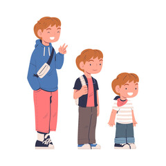 Cute boy from kid to teenager. Cycle of life, growing up cartoon vector illustration