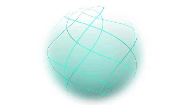 ワイヤーフレームな球体が回転する背景向けアニメーション素材　白背景・黒背景、ダークモード　青緑B