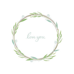 나뭇잎 동그라미 장식품, 수채화 일러스트