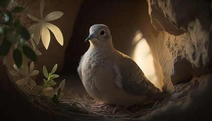 Beautiful Artistic Designer Cinematic Portrait of a Dove Animal in its Natural Habitat: Celebrating Cute Creatures, Wildlife, Biology, Nature, and Biodiversity (generative AI