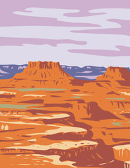 WPA poster art of Island in the Sky in Canyonlands National Park located in Moab, Utah USA done in works project administration style.