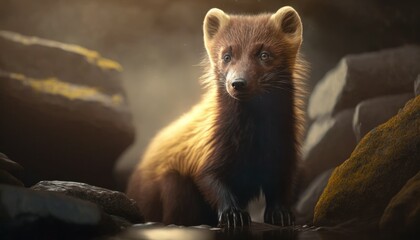 Beautiful Artistic Designer Cinematic Portrait of a Marten Animal in its Natural Habitat: Celebrating Cute Creatures, Wildlife, Biology, Nature, and Biodiversity (generative AI