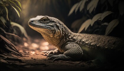 Obraz premium Beautiful Artistic Designer Cinematic Portrait of a Monitor Lizard Animal in its Natural Habitat: Celebrating Cute Creatures, Wildlife, Biology, Nature, and Biodiversity (generative AI
