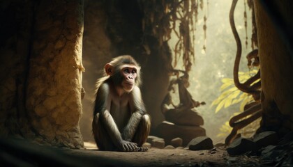 Beautiful Artistic Designer Cinematic Portrait of a Monkey Animal in its Natural Habitat: Celebrating Cute Creatures, Wildlife, Biology, Nature, and Biodiversity (generative AI