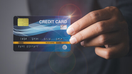 Businessman show credit card E-commerce business online.