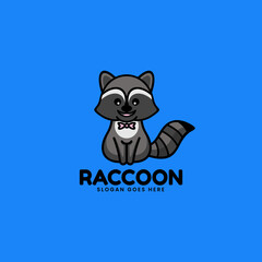 Vector Logo Illustration Raccoon Simple Mascot Style.