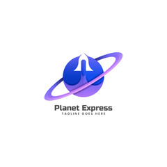 Vector Logo Illustration Planet Express Gradient Colorful Style.