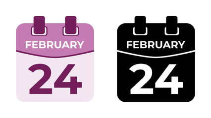 February 24 flat daily spiral calendar icon date vector image in matching color scheme. Suitable and perfect for design material, such as event or reminder. The best editable graphic resources.