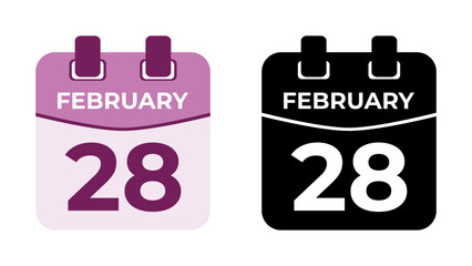 February 28 flat daily spiral calendar icon date vector image in matching color scheme. Suitable and perfect for design material, such as event or reminder. The best editable graphic resources.