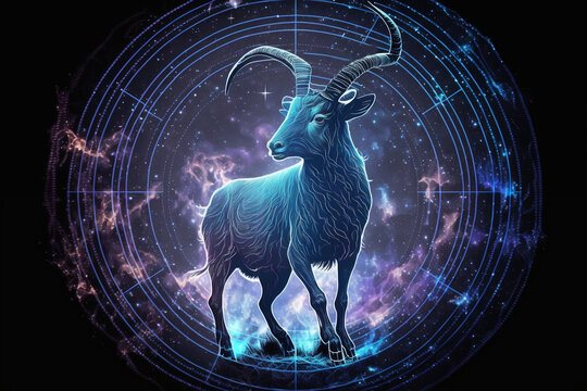 Capricorn The Goat Zodiac sign Constellation on space background wallpaper - Generative AI