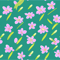 Fototapeta na wymiar Seamless spring pattern flowers and leafs