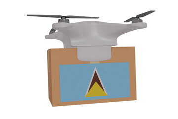 Drone Delivering a Package With the Flag of  - Saint Lucia