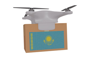 Drone Delivering a Package With the Flag of  - Kazakhstan