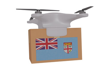Drone Delivering a Package With the Flag of  - Fiji