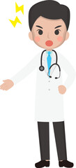 Fototapeta premium Male doctor or paramedic angry and accusing, health or healthcare vector character
