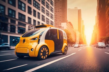 Taxi on the road, Future transportation concept electric cargo taxi , traffic in the city urban public