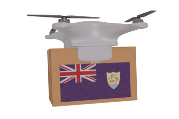 Drone Delivering a Package With the Flag of  - Anguilla