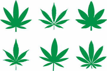 Set of Mariuhana leaves symbol, marijuana or hemp icon, cannabis medical sign, weed drug ingredient. Editable vector. eps 10.