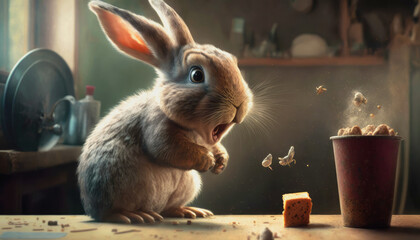 Obraz premium Cute Bunny rabbit surprised expression, generative ai