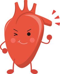 Heart mascot with inspirational and energetic expressions and actions