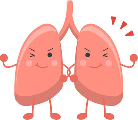 Lungs mascot with inspirational and energetic expressions and actions