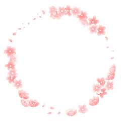 Round border frame template with japanese cherry blossoms in full bloom