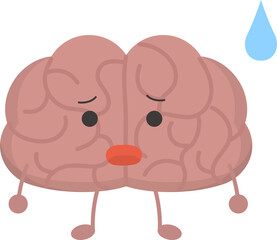 Brain mascot, brain nervous system, troubled expression and action