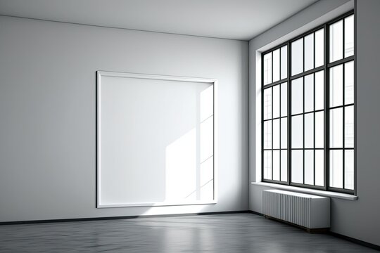 Empty room with large window. Generative AI