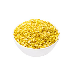 Yellow bean in wooden bowl. File PNG.