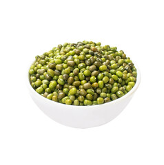 Green bean in wooden bowl. File PNG.