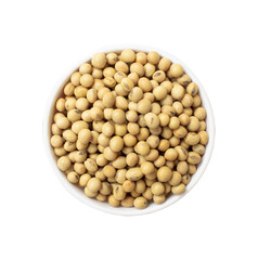 Soy beans in wooden bowl. Top view File PNG.