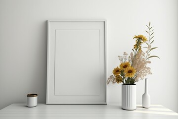 white walls and flowers. Generative AI
