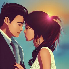 Couple in sunset created by generative ai