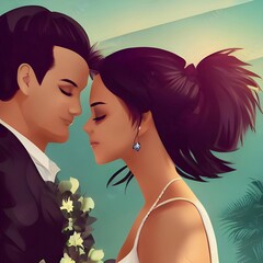 Romantic couple in love created using generative ai