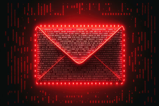 email envelope on red binary code background. phishing hacker attack. web security concept. Generative AI