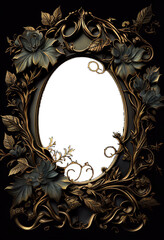 transparent golden frame dark gothic florals and botanicals, matte gold distressed textured aged vintage frame, lush mysterious, gritty, gilded goth, empty for copy space, centered, generative AI, AI