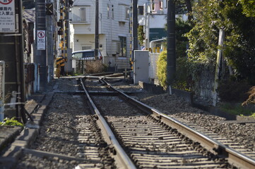 Fototapeta premium 線路、鉄道、江ノ電