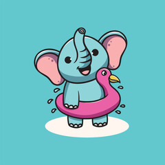 Cute elephant with duck floater cartoon illustration