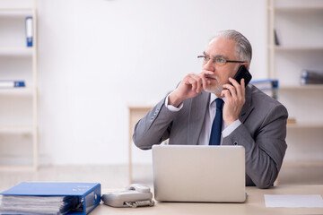 Naklejka premium Old male employee working in the office