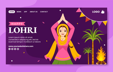 Happy Lohri Festival Social Media Landing Page Cartoon Hand Drawn Templates Background Illustration