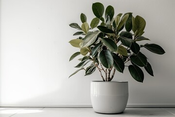 Ficus house plant against a white wall. Generative AI