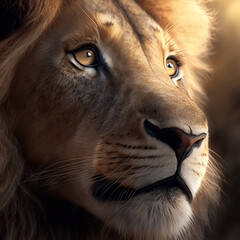 Closeup portrait of a male African lion