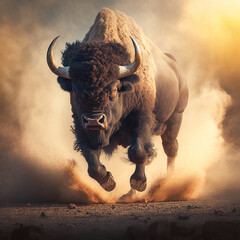 buffalo running - obrazy, fototapety, plakaty