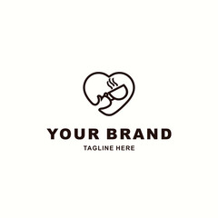 simple logo of hand holding coffee cup in love shape suitable for your coffee shop