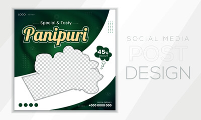 Food social media banner post design template for Restaurants in square size.Panipuri collection card template.
