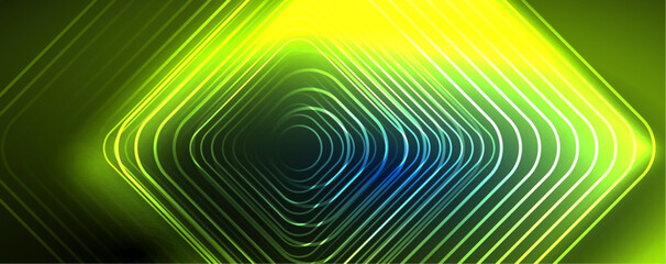 Neon glowing lines and angles, magic energy space light concept. Vector illustration for wallpaper, banner, background, leaflet, catalog, cover, flyer