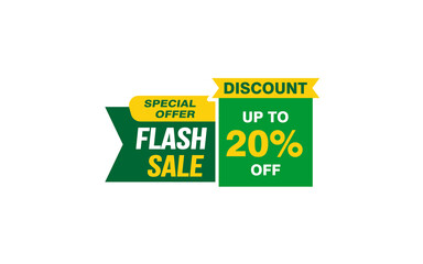 20 Percent FLASH SALE offer, clearance, promotion banner layout with sticker style. 
